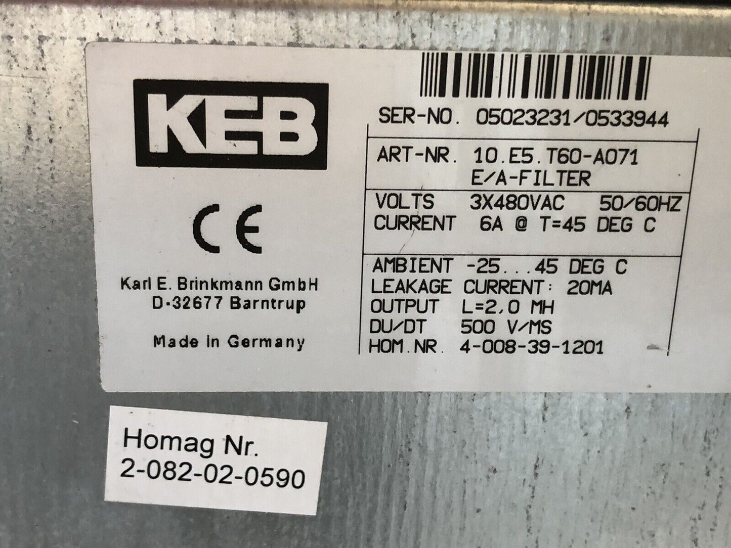 Keb 07.F5.Cbb-Yaoo,10.E5.T60-A071 Combivert 07.F5.Cbb-Ya00 Inverter,3Ph,Tj