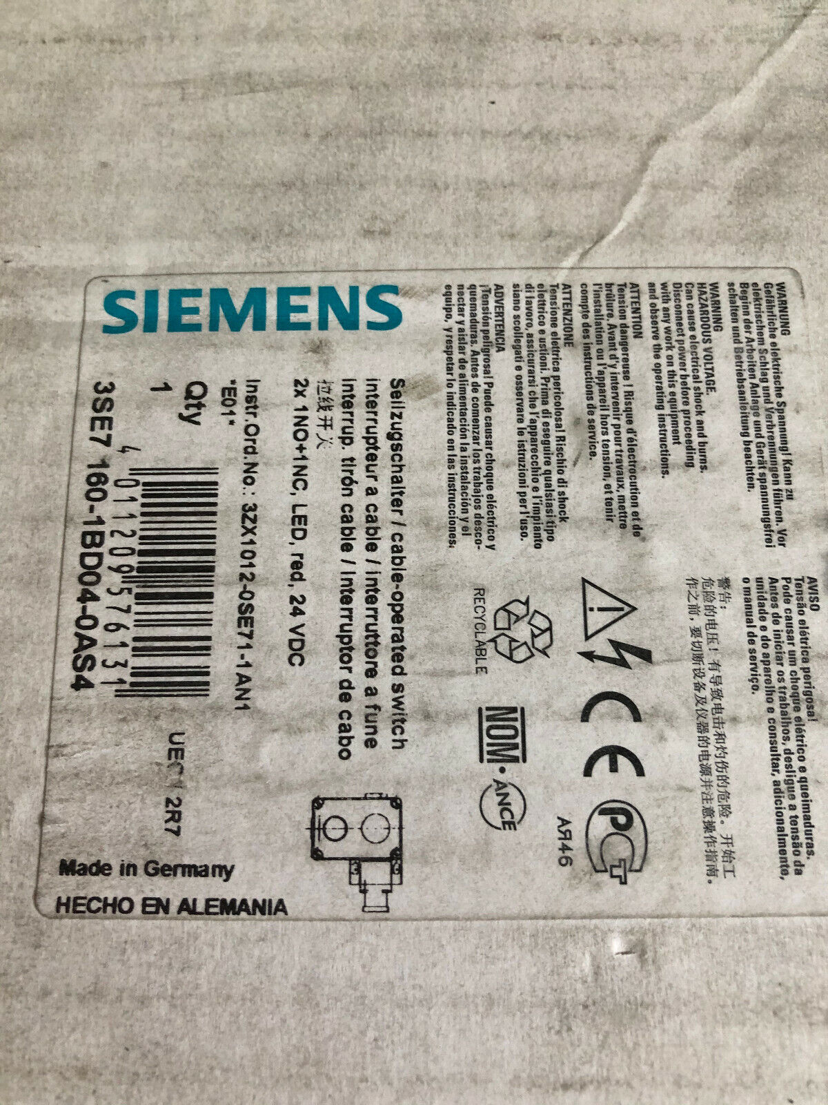 New Siemens 3Se7 160-1Bd04-0As4 Limit Switch 3Se71601ae000as5,Ak
