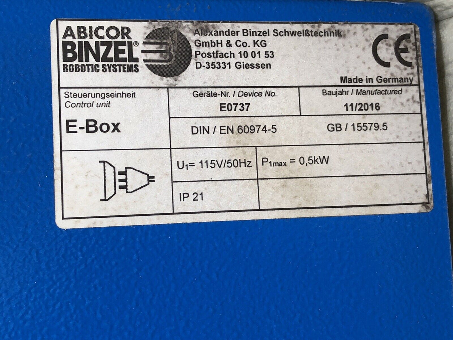 New Abicor Binzel E0737 Control Unit,Din/En 60974-5,Abirob E-Box,Ao