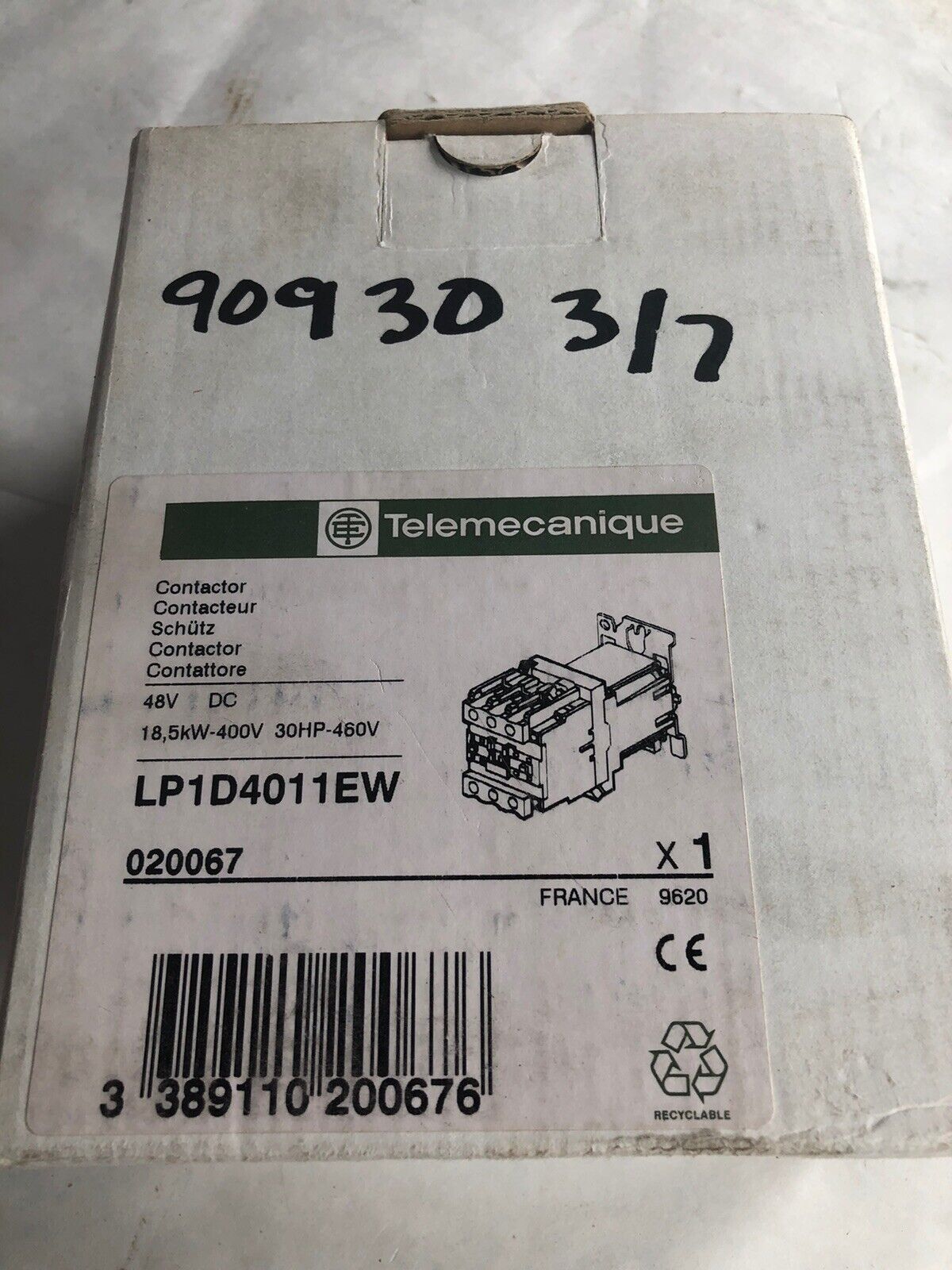 New Telemecanique Lp1 D4011 Ew  Contactor 40Amp 3Pole,48Vdc,1No/Nc Contractor,Ad