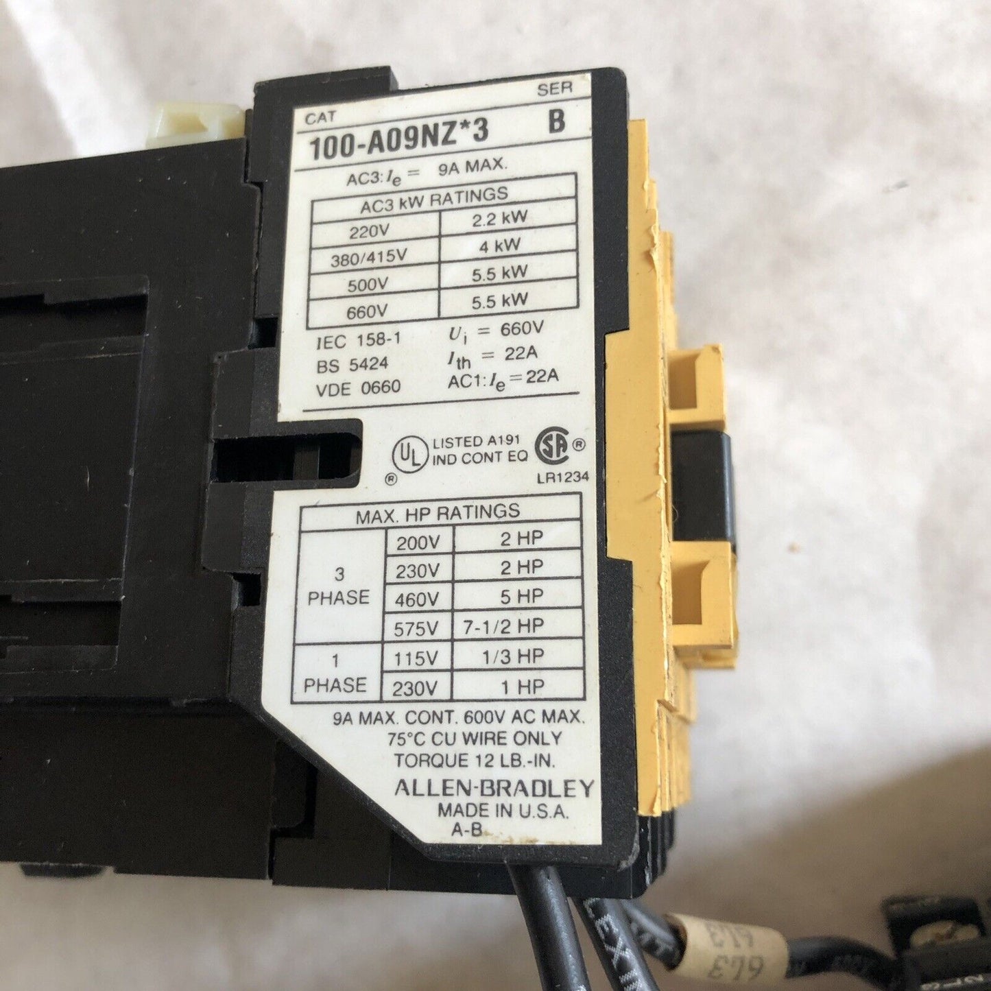 Allen Bradley 592 Jov16,Allen-Bradley 100-A09nz*3 B,24V Dc Overload Relay,Bc