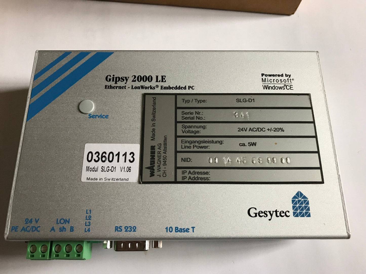 Gesytec Gipsy 2000 Le,0360113 Gipsy 2000-Le Ethernet-Lonworks Module Slg-D1,Es