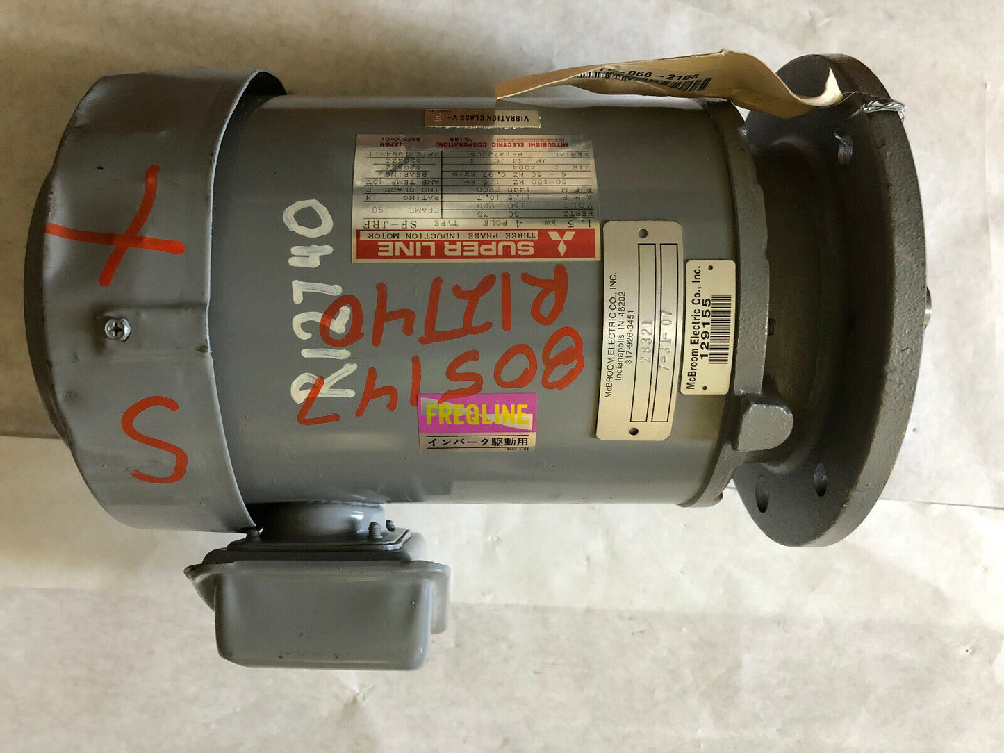 Mitsubishi Sf-Jrf Superline Three-Phase Induction Motor,1.5Kw,4-Pole,070194,Se
