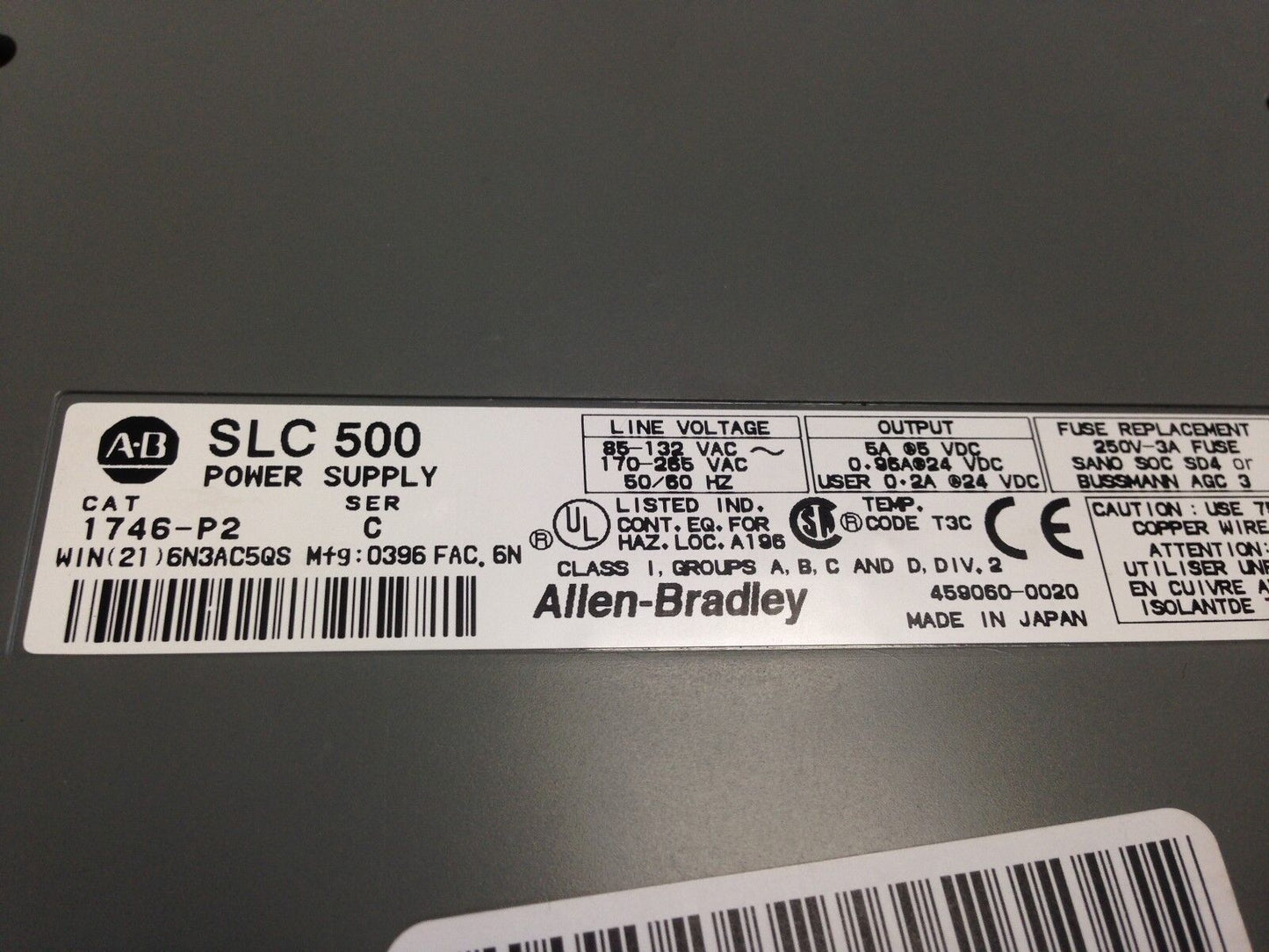 Allen Bradley Slc-500 Plc 1746-P2, 1746-A10, 1746-P2, 1746-Ib16 ,10-Slot,Dg