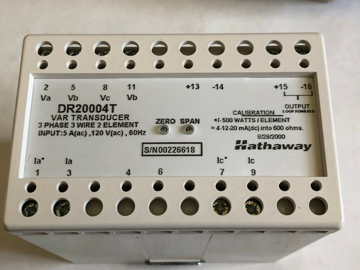 New Beta Hathaway Dr20004t Var Transducer 3Ph 3Wire 2Element 5A 120Vac 60Hz,Cw