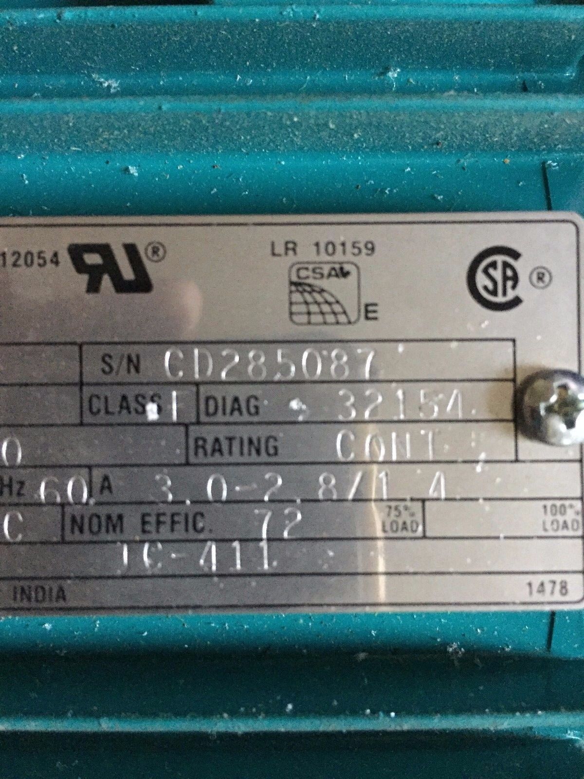New Brook Crompton 5422303Wa-99 Motor,1/2 Hp 3Ph,208-230/460V,Rpm 115,Bs