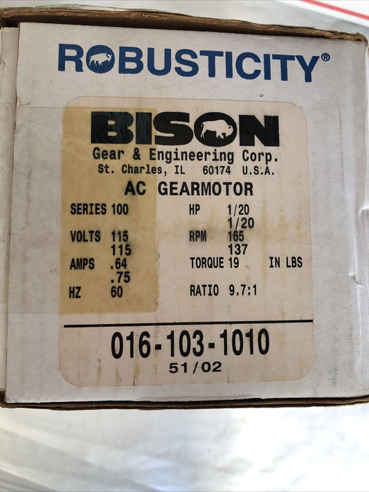 New Bison 016-103-1010 Gear Motor Gearmotor 1/20Hp Ratio 10:1 165Rpm,Ey,Di