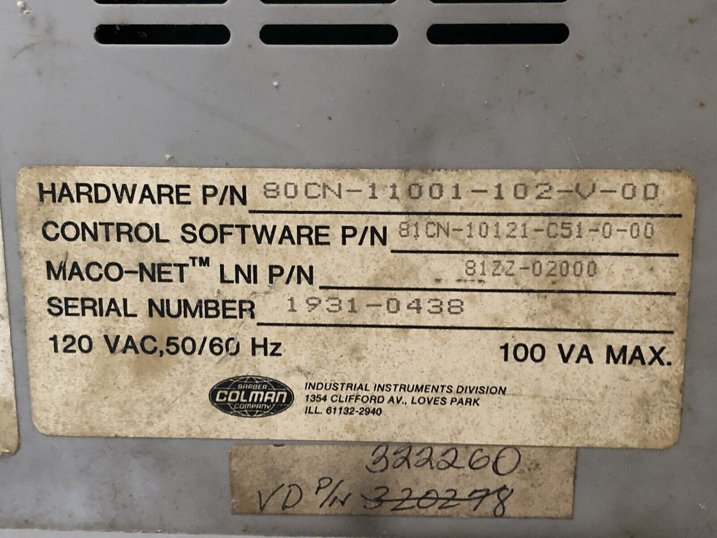 Colman Maco Pac 80Cn-11001-102-V-00 Seq.Mod1,81Zz-02000,81Cn10121c51000,Dk