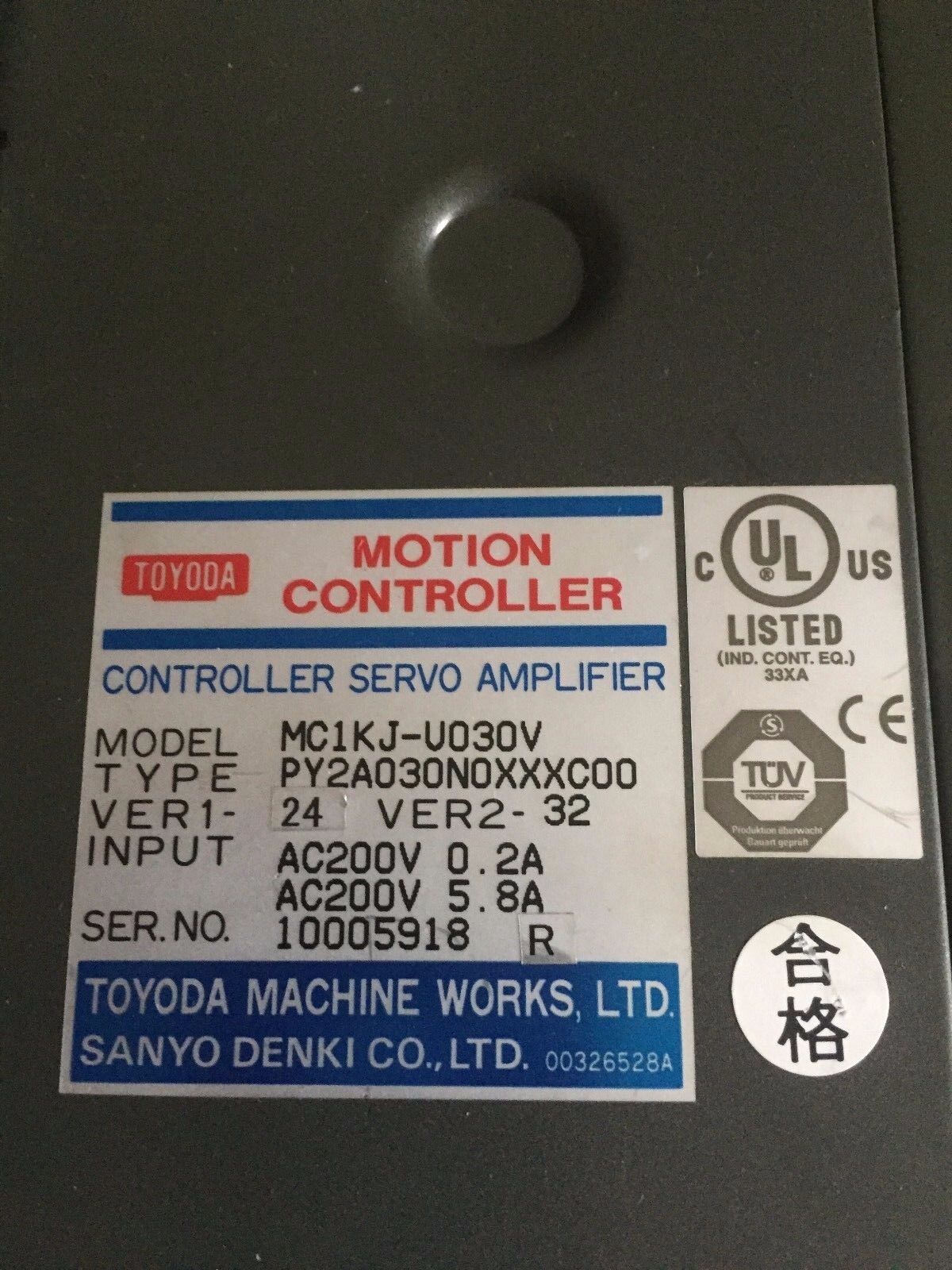 Toyoda Mc1kj-U030v Servo Amplifier Controller,Mc1kj-U030,Py2a030n0xxxc00,Ak