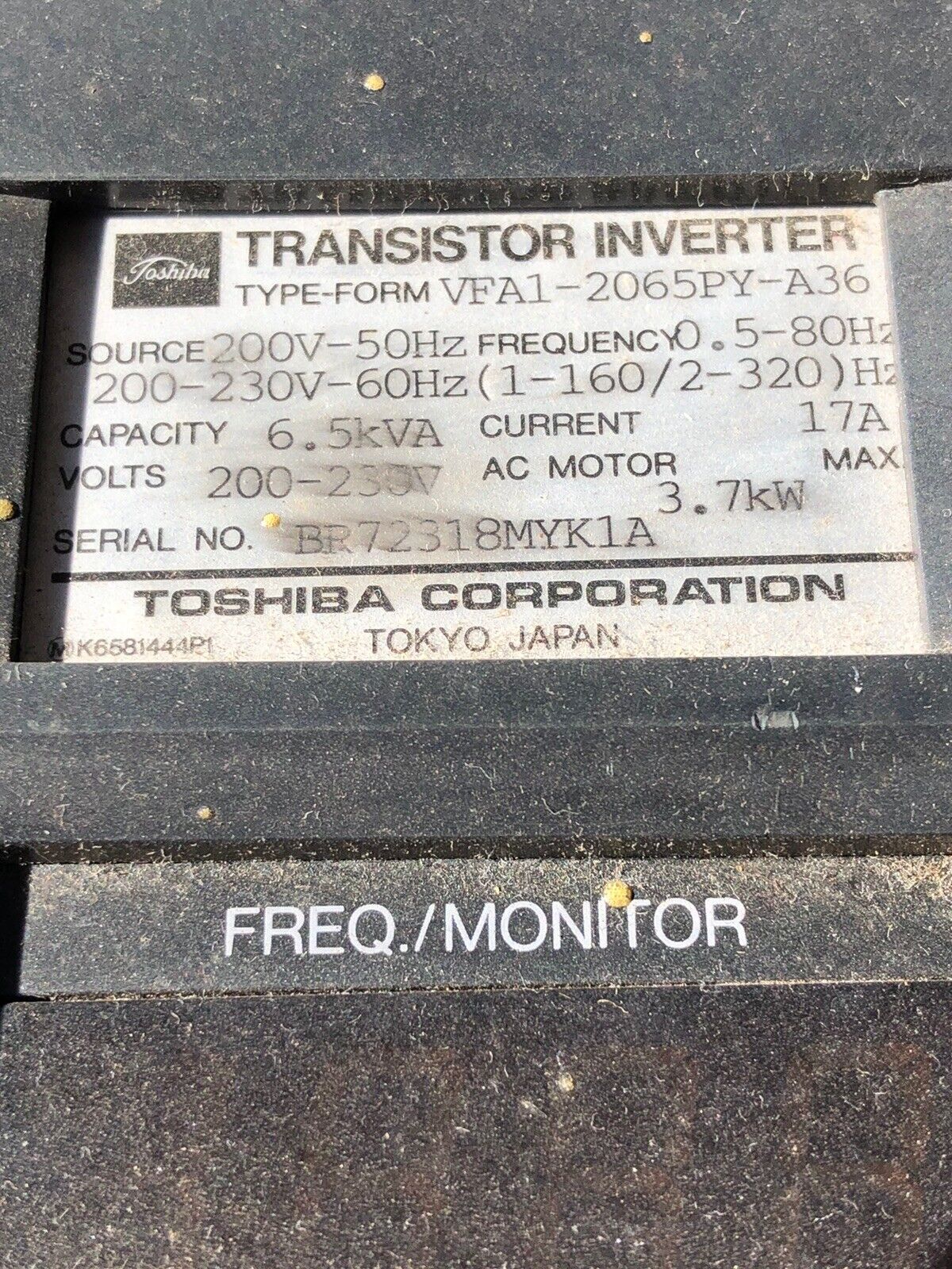Toshiba Vfa1-2065Py-A36 Ac Drive Vf Pack-A1,3.7 Kw,200-230 Vac P6580334p1,Ew