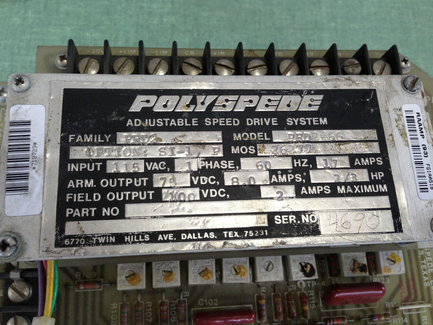 Polyspede Prd2 Prd2-66 Ac Drive,Option Si-1,P , E1489-01,E1491-01-Es,To
