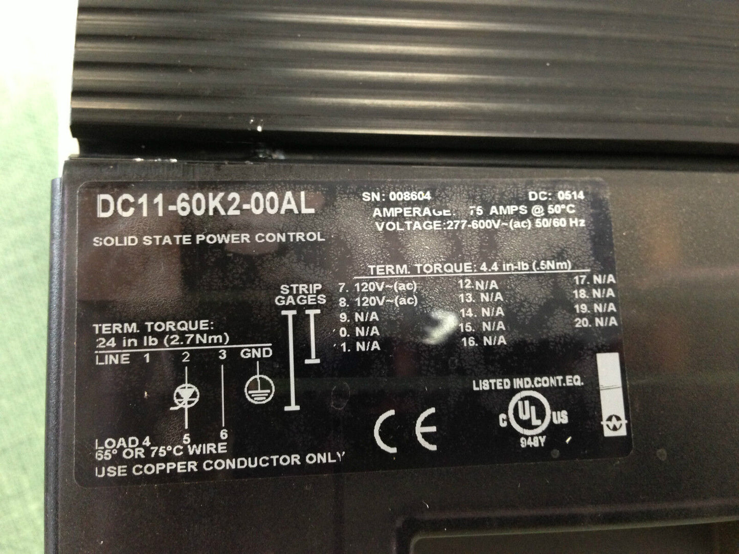 Watlow Din-E-Mite Dc11 60K2 00Al Controller Dc11-60K2-00Al Nmb 3115Fs-12T-B30,Tn
