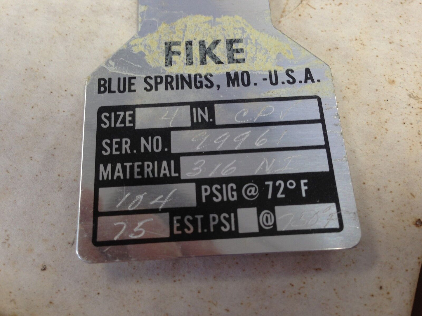 New Lot Of 3 Fike 4" Rupture Disks, 316Ni  Cpv,St