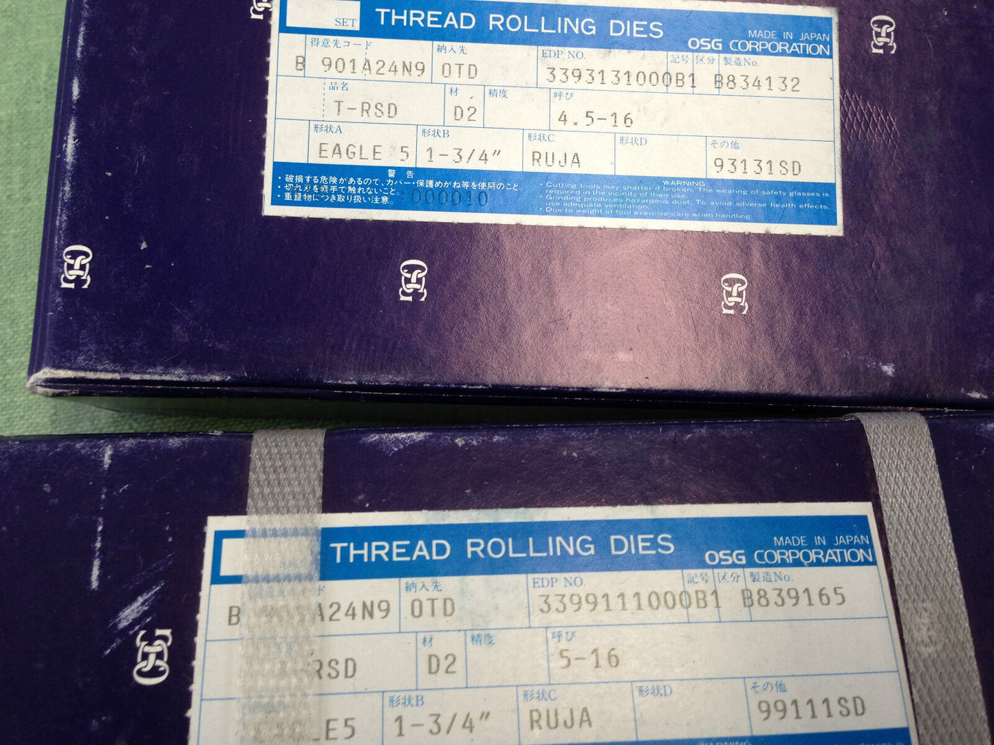 Osg Type B Eagle Precision Thread Rolling Dies,99111Sd,93131Sd,4.5-16, 32-01,Tk