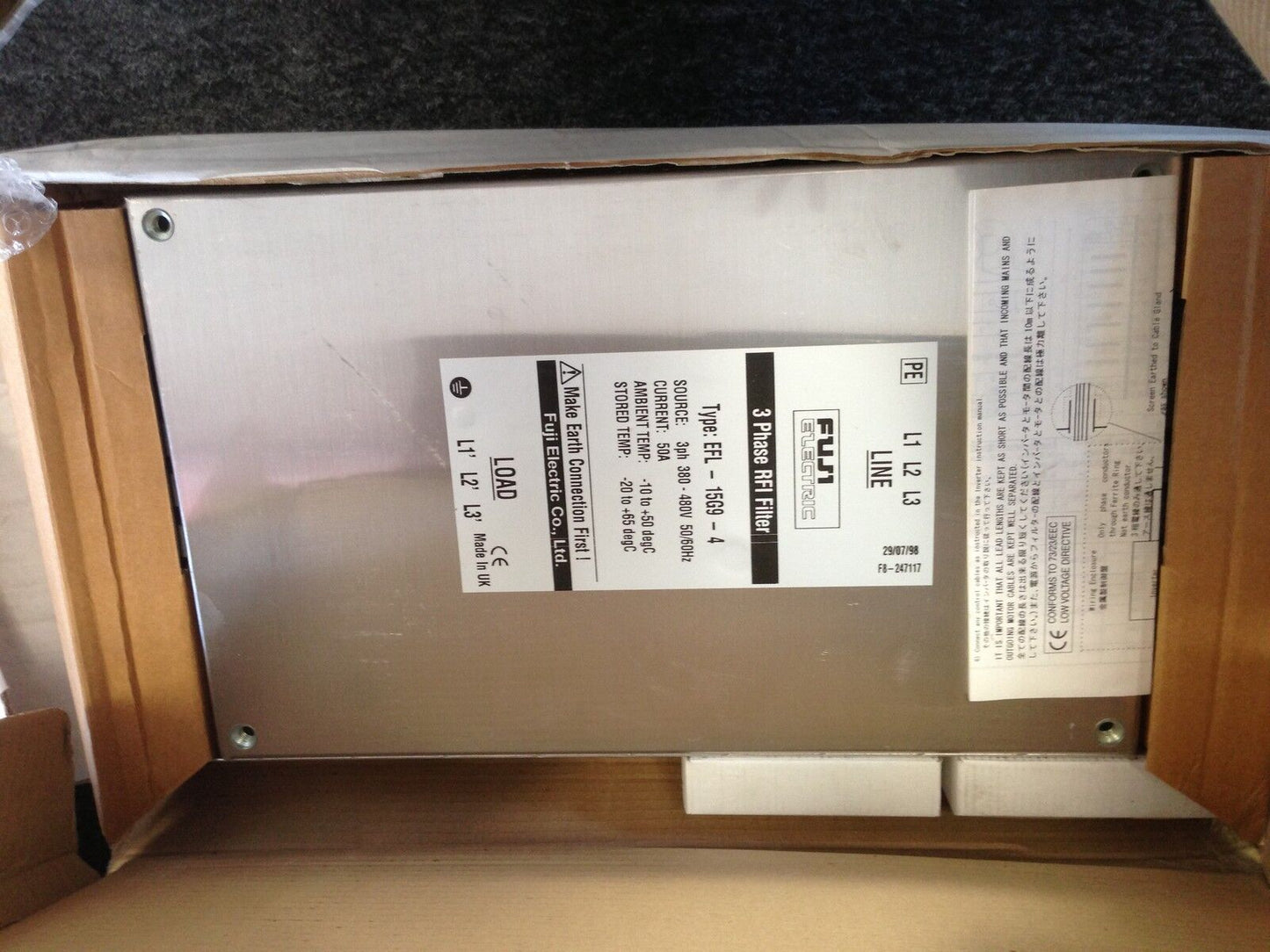 New Fuji Electric Efl-15G9-4 J Rfi Filter, 3 Phase, 380 - 480 Vac,F8-247117,Et