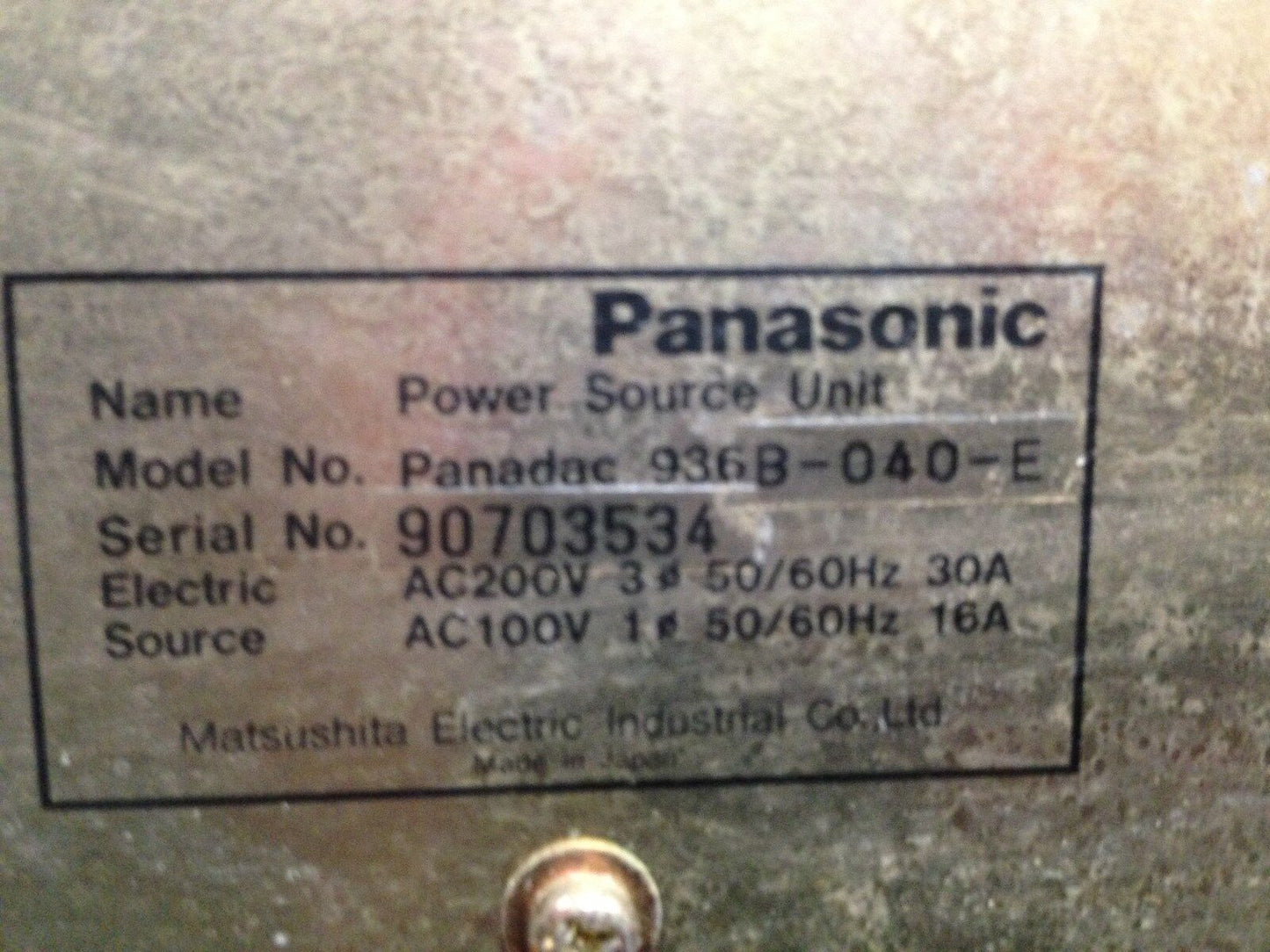 Panasonic 936B-040-E Panadac 936 Power Supply,200 Vac,3 Phase,30 Amps,Ay