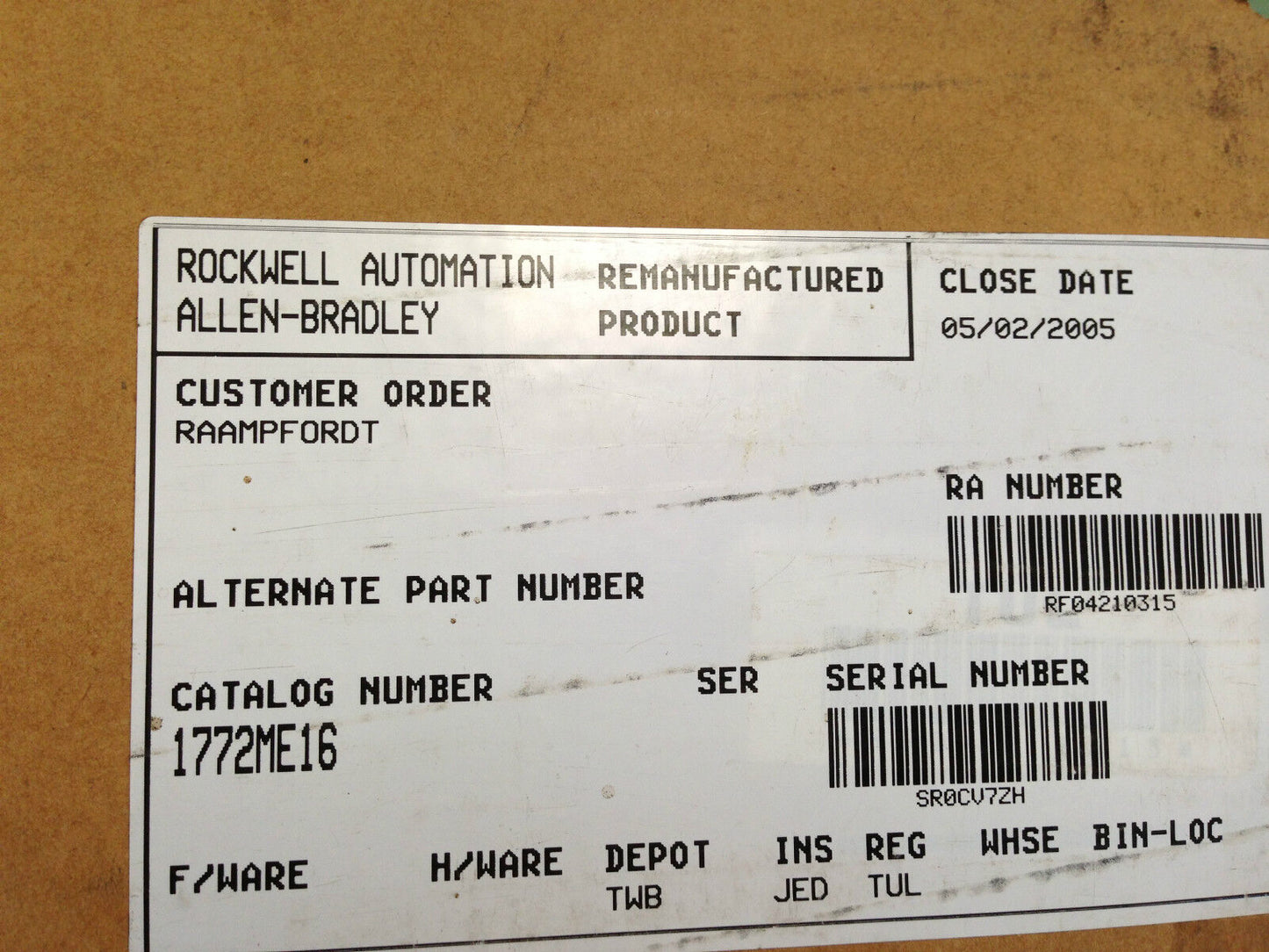 Allen Bradley 1772-Me16,960232,01Ft10 713 Fg Ram Memory Module,16K Words,Tm