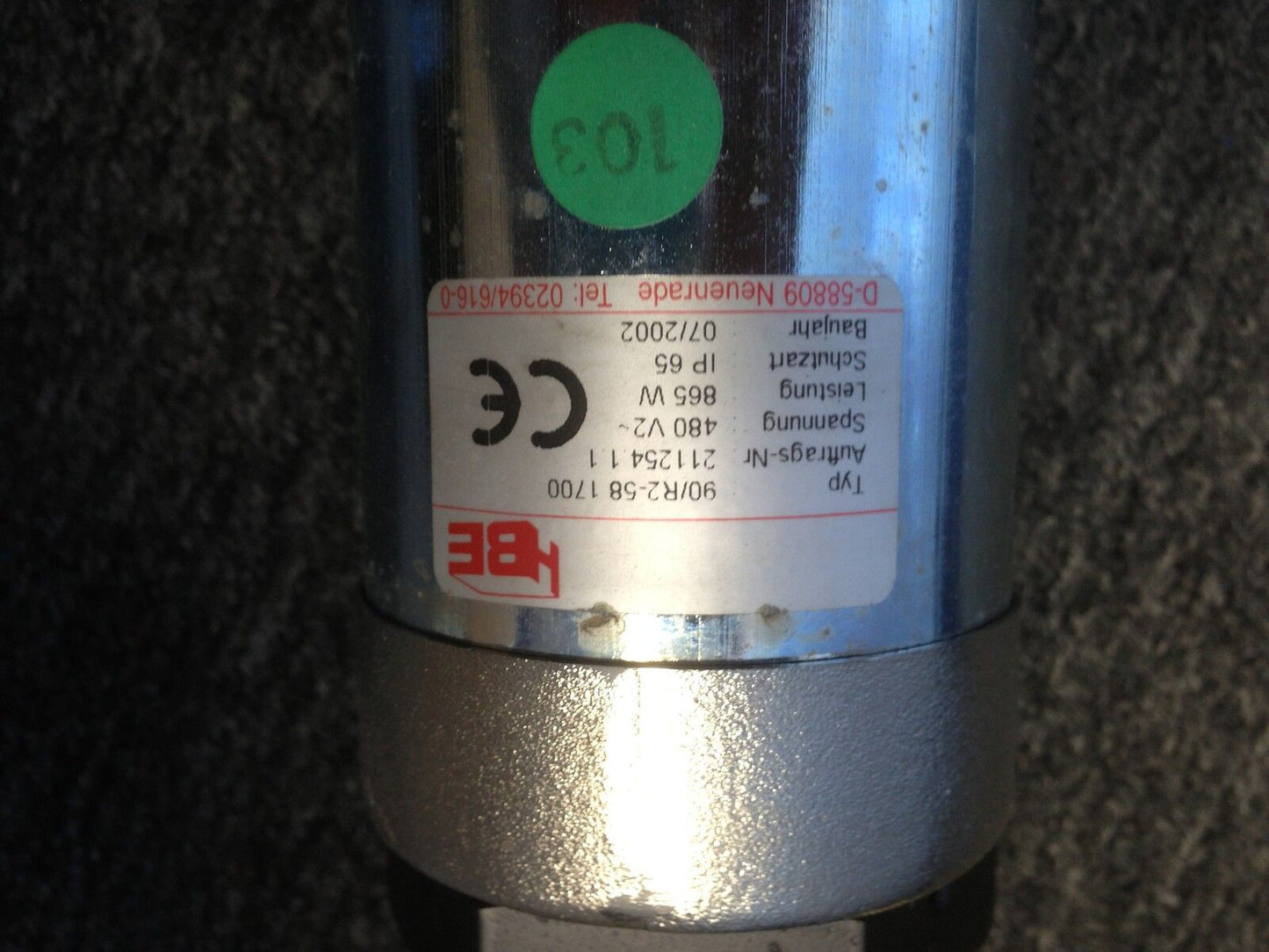 New Hegenscheidt Hbe 90/R2-58 1700, Pthkr2 Heater Element, 480V2 D-58809,Eu