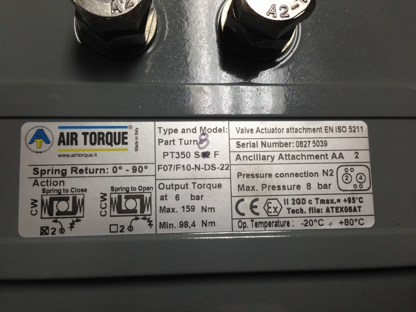 Air-Torque Pt350-S8 F,Pt 350 S12 F Pneumatic Valve Actuator F07/F10-N-Ds-22,Av