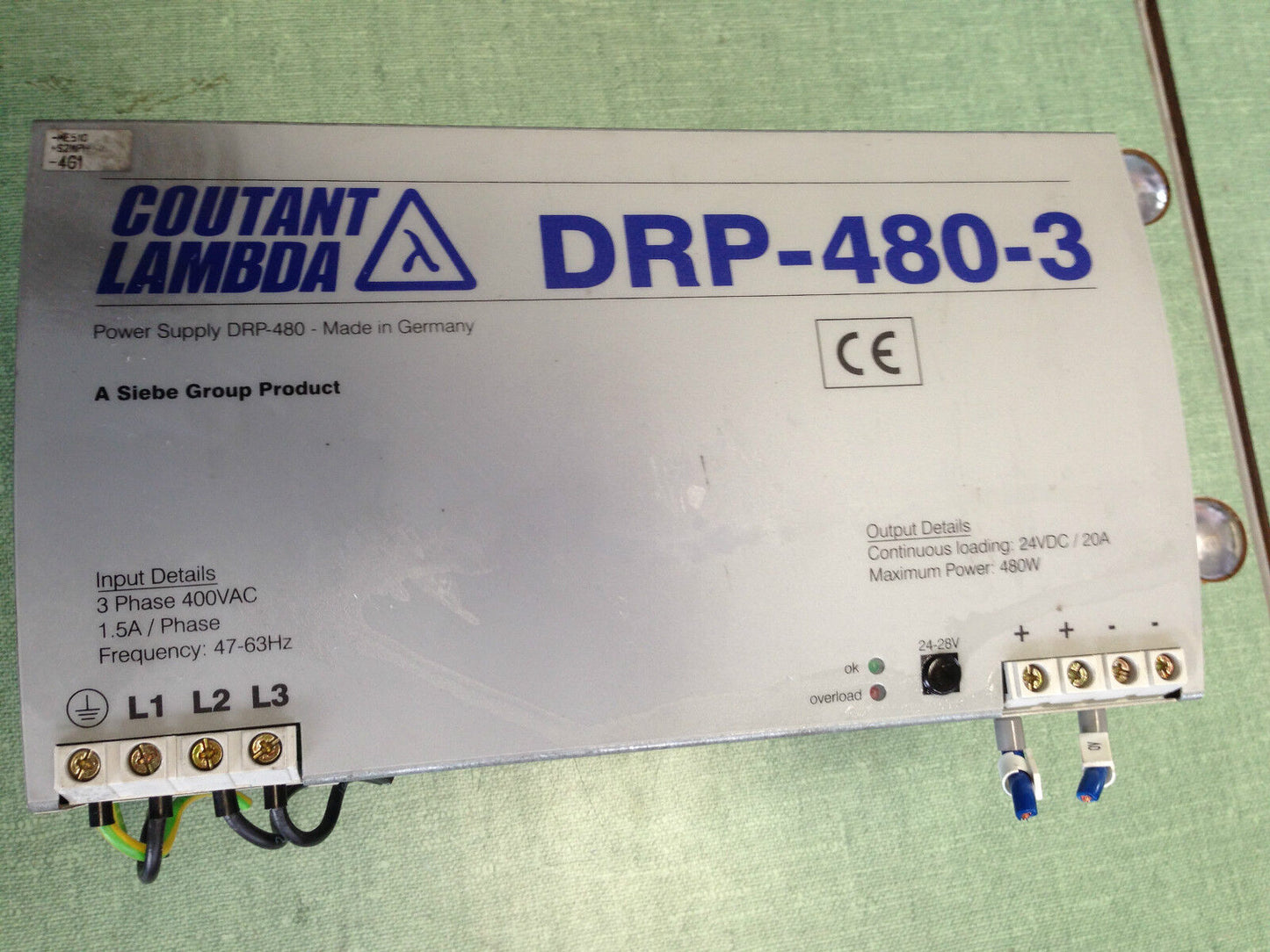 Coutant Lambda Drp-480-3 Power Supplies,3 Phase,400 Vac,24 Vdc,Drp480-3,To