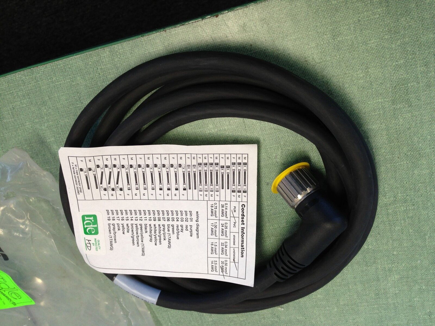 New Rde Mr-19Fz-0000-001-003M  Robotic Cable Assembly Cordset,Ev