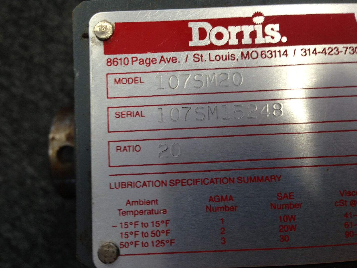 New 107Sm20 Dorris 20:1 Gear Drive,Ta